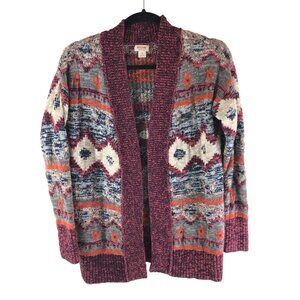 Mossimo Womens Aztec Pattern Open Front Cardigan Sweater S Cotton Blend